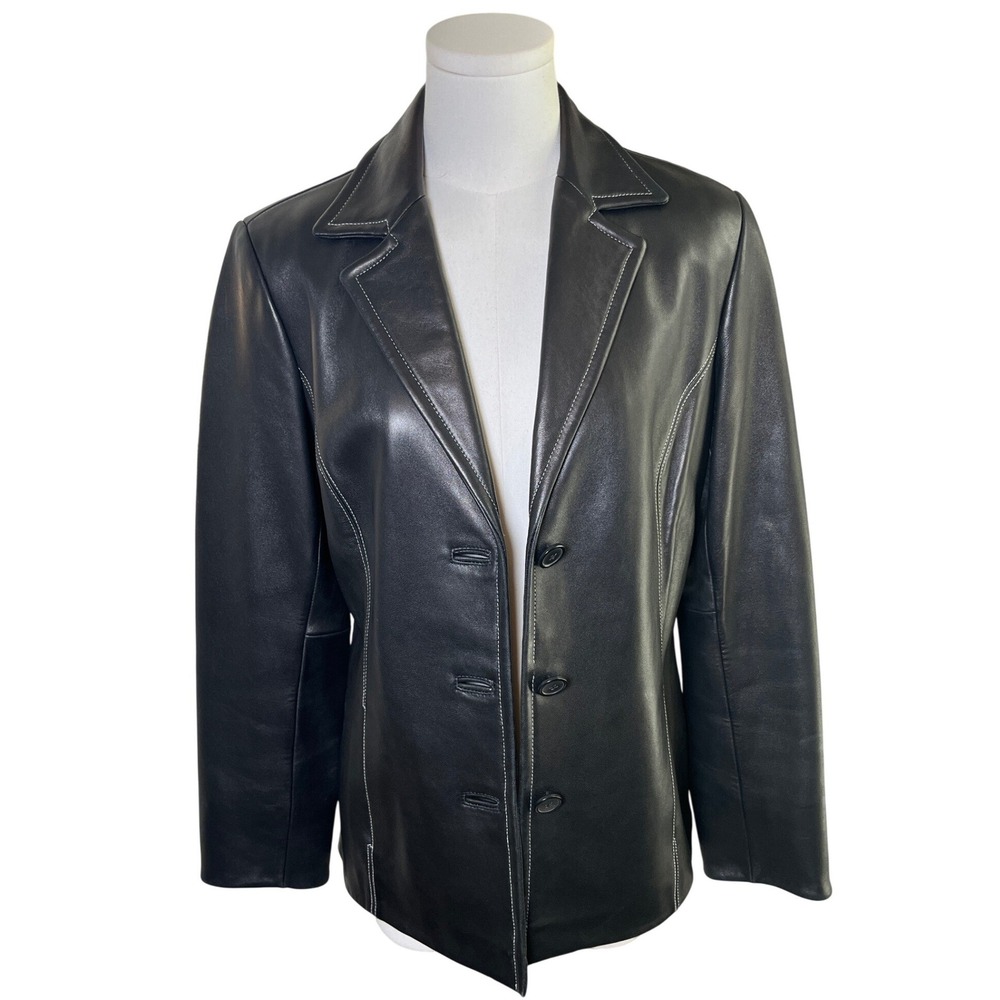 Minimalist Black Leather Blazer Jacket Genuine Leather Casual Corner‎ Women S